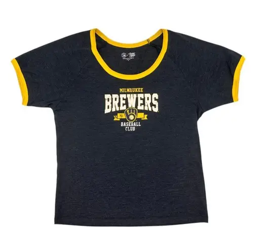 Campus Lifestyle MLB Milwaukee Brewers Women's Heather Bi-Blend Ringer T-Shirt in Grey, XL