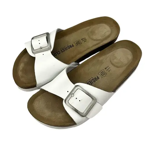 Project clouds Ibiza Sandals Leather Slides White Comfort Coastal Grandma shoes Size 8