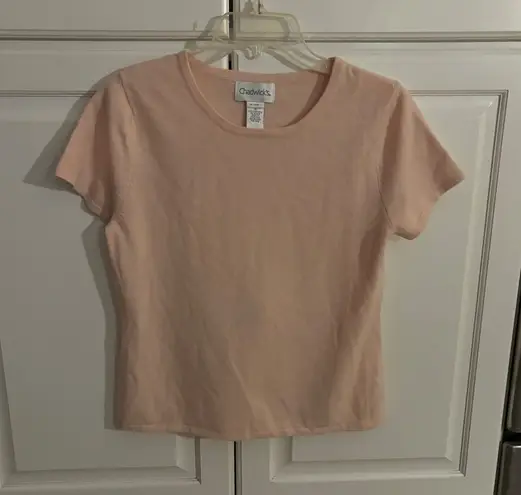 Chadwick's 100% Cashmere Pink Short Sleeve Sweater Top Womens Medium