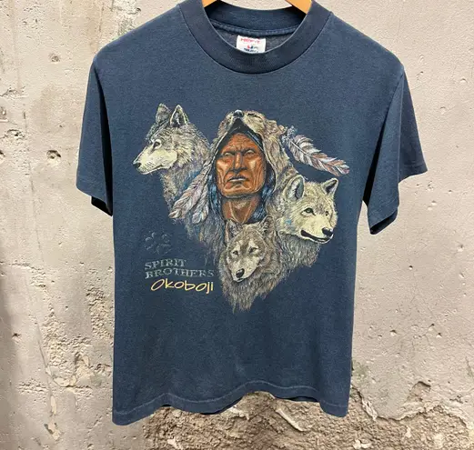 The Vintage Shop Vintage 1990s Spirit Brothers Okoboji Native American Wolf Single Stitch T-Shirt