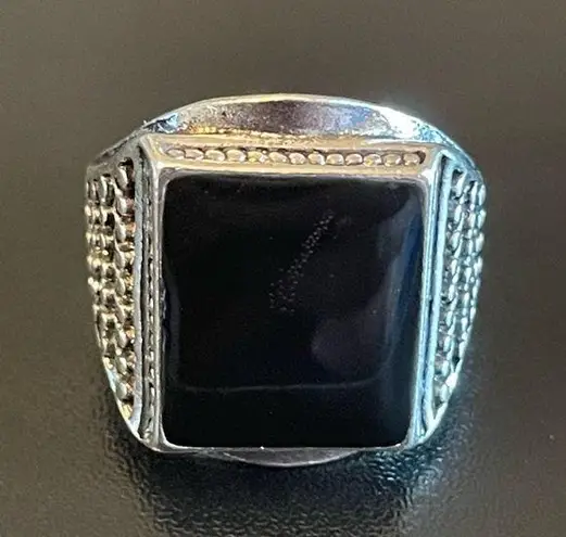 Elegant S925 silver natural obsidian ring size 9