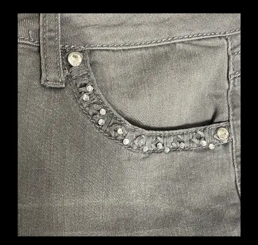 Earl Jean Earl jeans Gray with rhinestone pockets- size 6. ***Refer to measurements as size tag removed. Gently warn and excellent condition. Measurements approximately 14” waste x 37” long x 9” rise. Non smoking home. priced to sell at as is condition. Don’t like my price, make reasonable offer! And thank you for checking my closet. - Image 9