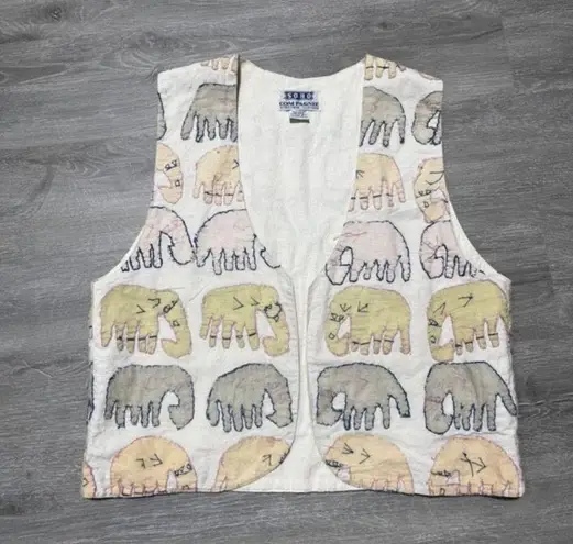 Vintage Embroidered Elephant Vest Medium