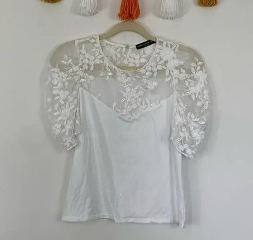 Generation Love Floral Lace Puff Sleeve White Tee Size XS