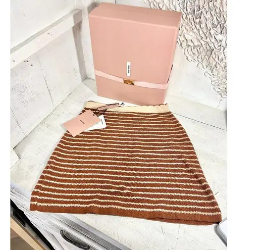 Miu Miu NWT Gonna Cotton Boucle Striped Mini Skirt Tobacco Women's 38 / US 2