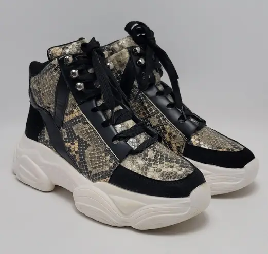 Womens Chunky High Top Snakeskin Hiking Sneakers Jumex Collection Shoes Size 39 Black