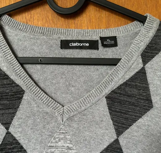 Claiborne men’s XL grey diamond argyle preppy vest Gray
