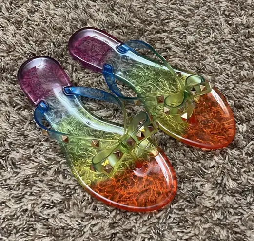 Wild Diva Rainbow Studded Jelly Sandals