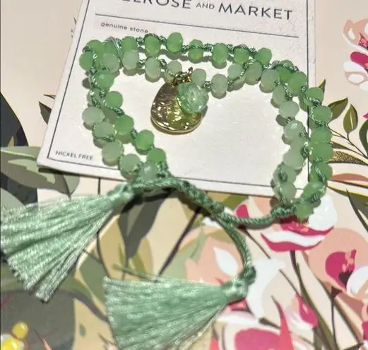 Melrose and Market Green Beaded Bracelet genuine stone adjustable NEW nickel free