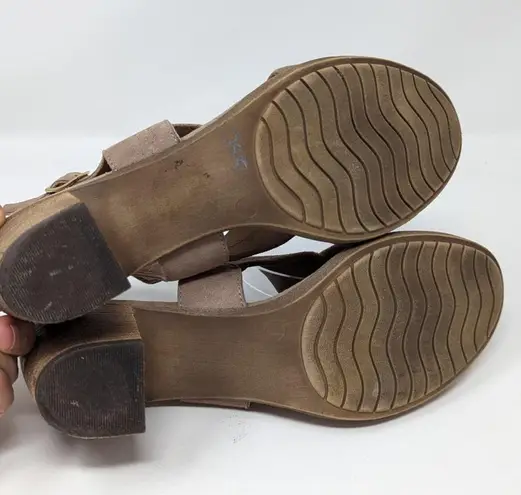 Mariella Suede Open Toe Sling Back Block Heel Sandal Tan Size undefined