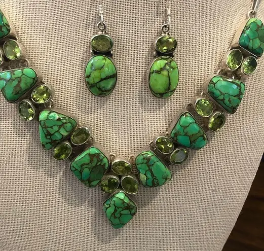 Sterling Silver Mohave Lime Green Copper Infused Turquoise Peridot 925 Necklace