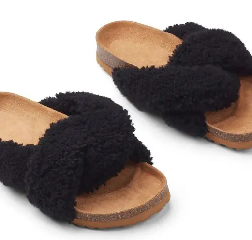 Natures Collection Lilly Cross Slipper Black Size 7.5