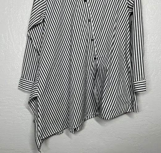 The Comfy  USA Women S White Black Stripe Blouse Oversized Asymmetrical Long Sleeve