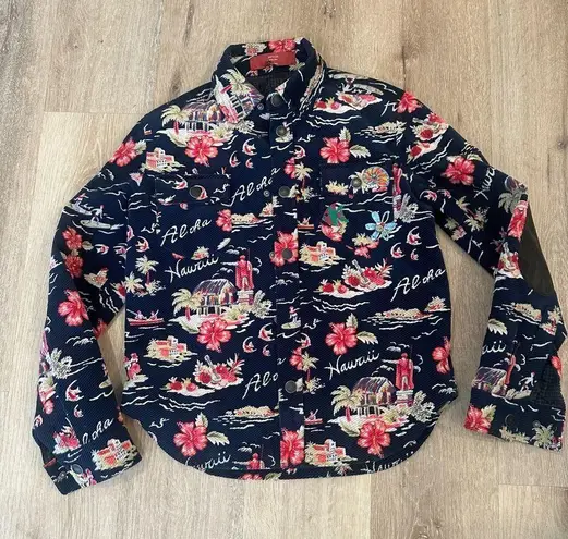 Authier Shirt Jacket Blue Tropical Aloha Hawaii Rare Shacket size 42/US 6 small