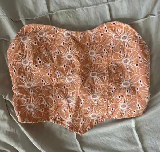 Salant Sz XS Adorable Strapless Crop Top Peach / Coral Eyelet Multiple