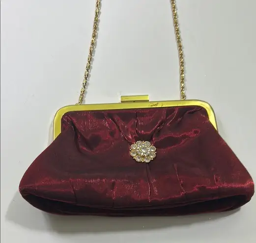Red and Gold Velvet Clutch with Decorative Clasp