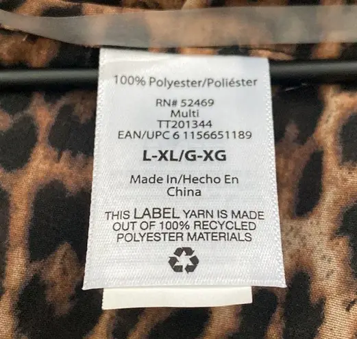 Leopard print tie front beach swim maxi kimono caftan, size L/XL Size L