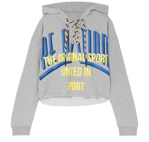 PE Nation Rocket Shot Gray Lace Up Cropped Pullover Hoodie Size XS