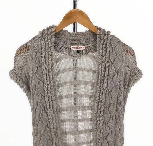 Rebecca Taylor Grey Chunky Cap Sleeve Open Knit Cardigan Sweater Wool Mohair XS