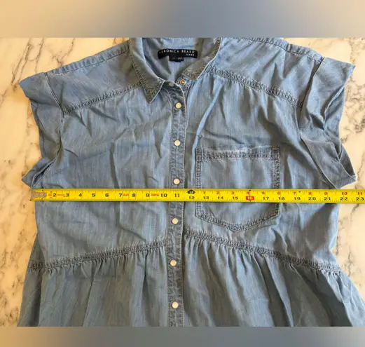 Veronica Beard EUC Harrow Cotton Chambray Denim Tiered Mini Dress Sz 14