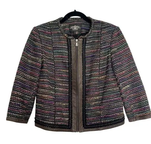 Rachel Roy genuine leather and boucle zip front blazer 6