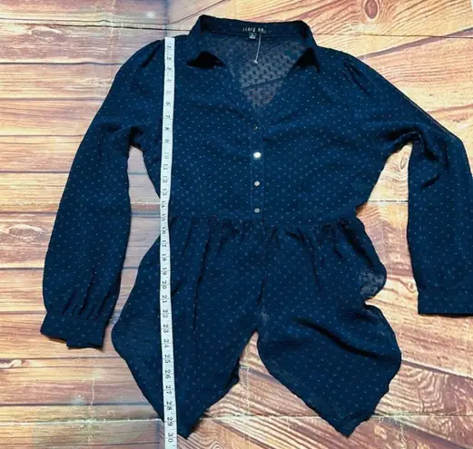 Story On Women’s Long Sleeve Sheer Button Down Blouse Navy Size Large