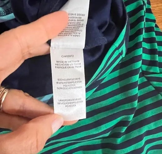 Laundry by Design Women's Green Navy Striped Short Sleeve Stretch Shift Dress M