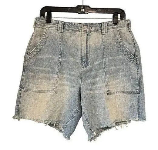 Pilcro NWT, Super High Rise Oversized Bermuda Shorts with Fringe Hem, Sz 29