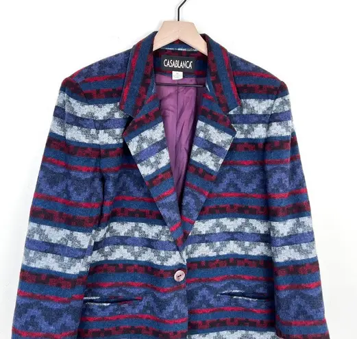 Vintage Southwestern Print Casablanca Boxy Wool Sweater Blanket Blazer Jacket Size 10