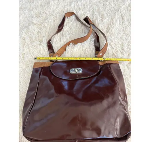 Brown Tote Bag Purse Shoulder Bag Vintage Style Flap Over Closure Work School