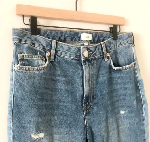 River Island Distressed Straight Leg Jeans in Medium Wash - Size UK 12 or US 8