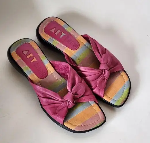 Vintage Art Effects 90s Pink Leather Knotted Slide Sandals Size 7
