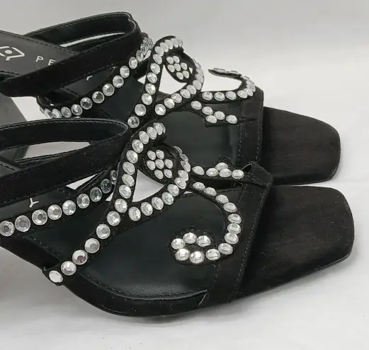 Katy Perry The Layla Sandals Womens 9.5M Black Rhinestones Block Heel Shoes