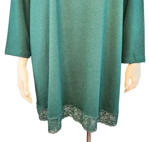 Denim & Co . Womens Tunic Size XL Evergreen Jersey Boatneck Lace Hem 3/4 Sleeve