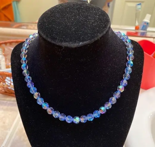 Handcrafted sparkly necklace with round Swarovski crystal beads Silver