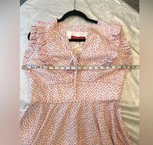 NWT British Retro 'Birdy' Delicate Pink Floral 50s Full Circle Dress Sz UK14 White