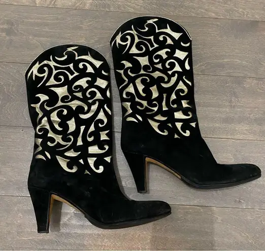Vintage 80’s Andrea Pfister Black and Gold Cut Out Boots Size 6.5