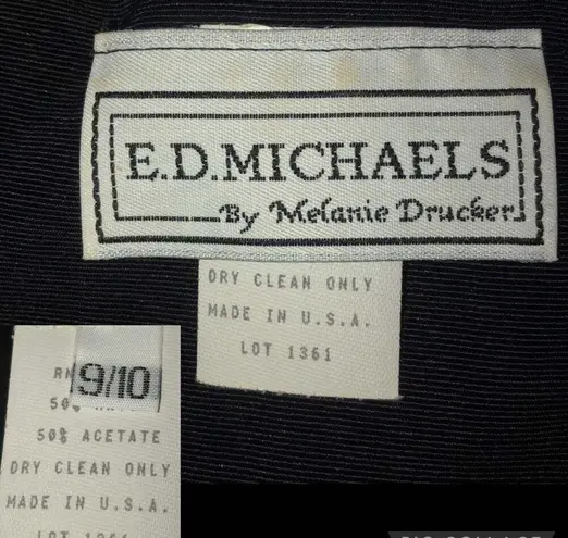 Vintage E.D. Michael by Melanie Drucker coat dress gold studs shawl collar small Black