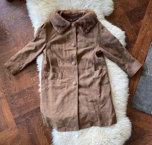 Vintage Leather & Mink Collar Coat Nubuck Coat Size M