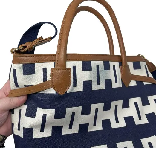 Tommy Hilfiger Navy Faux Leather Brown Trim Tote Handbag Crossbody