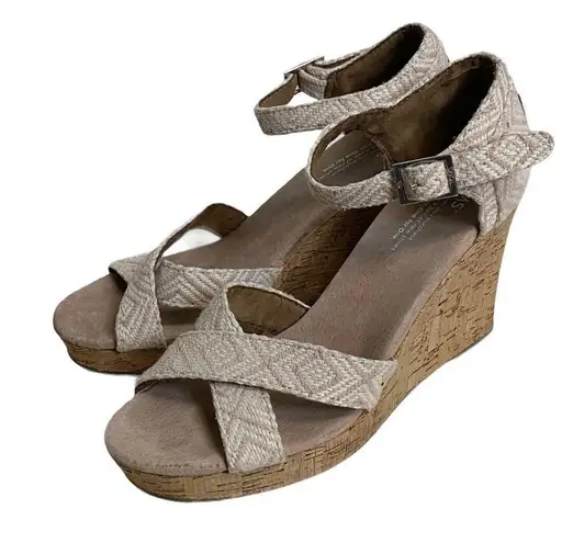 Toms  Natural Woven Diamond Strappy Wedge 9 Sandal thumbnail 3