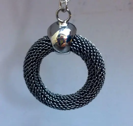 New Gun Metal Mesh Earrings and Pendant Necklace Set Silver