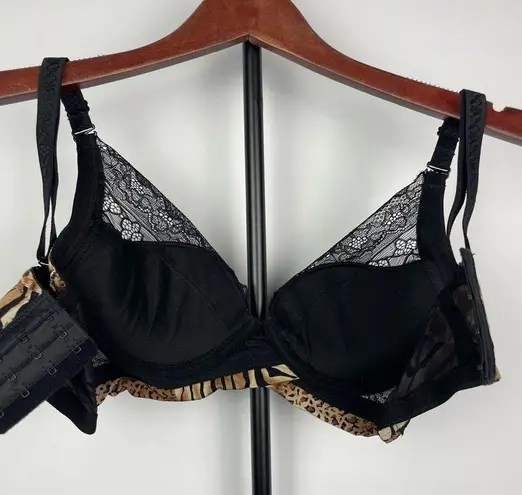 Frederick's of Hollywood Frederick’s of Hollywood Brown Black Anima Print Lace Overlay Wired Bra