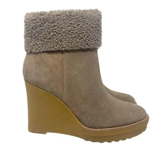 Ralph Lauren NEW LAUREN  Steph Shearling-Cuff Wedge Booties Taupe Size 9.5