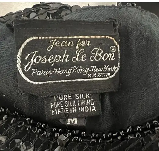 Vintage Joseph Le Bon 100% Black Sequin Top Short Sleeve Party Cocktail Size M Size M