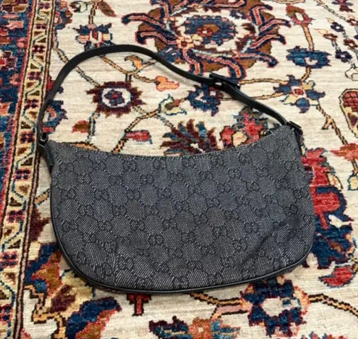 Gucci Vintage  GG Black Monogram Canvas Pochette Shoulder Bag Italy Y2K