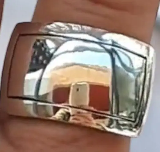 Sterling Silver Wide Band Ring High Polish Unique Design Size 9