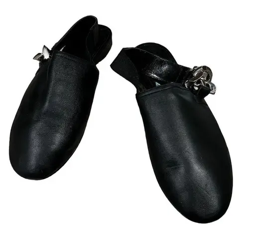 Givenchy Women's Black Leather Slingback Mules Size 7 Casual G Chain Silver