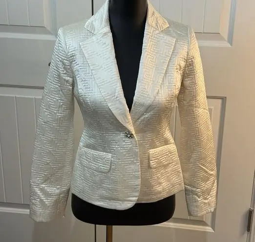 Sutton Studio Ivory Quilted Silk Evening Dress Blazer sz 2 Petite Jeweled Button