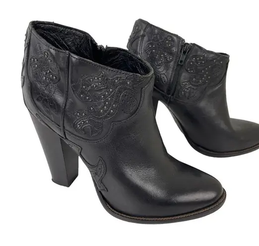 Diesel Womens Size 39 Western Guadalupy Black Leather Heeled Ankle Booties Boots